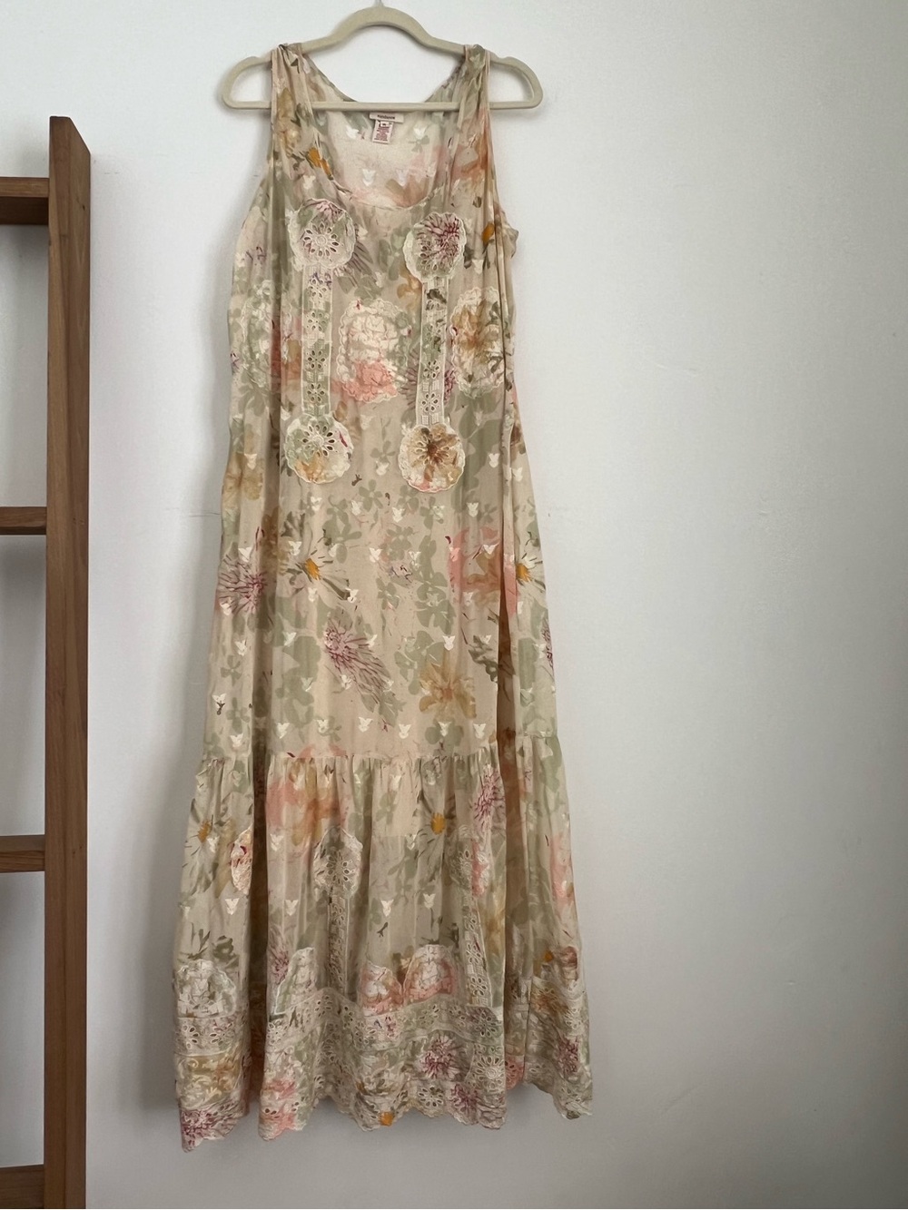 Sundance Floral Eyelet Lace Trim Maxi Dress size XL